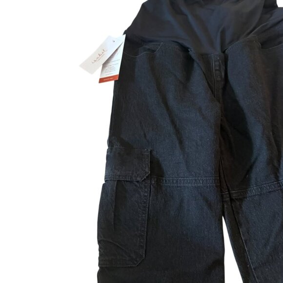 Isabel Maternity NWT 90s Straight Cargo Pocket Crossover Panel Black Jeans 6 - Picture 5 of 7